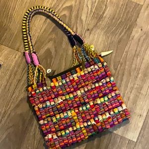 Vintage. Hand bag tote. Oaxaca Mexican mini dolls design